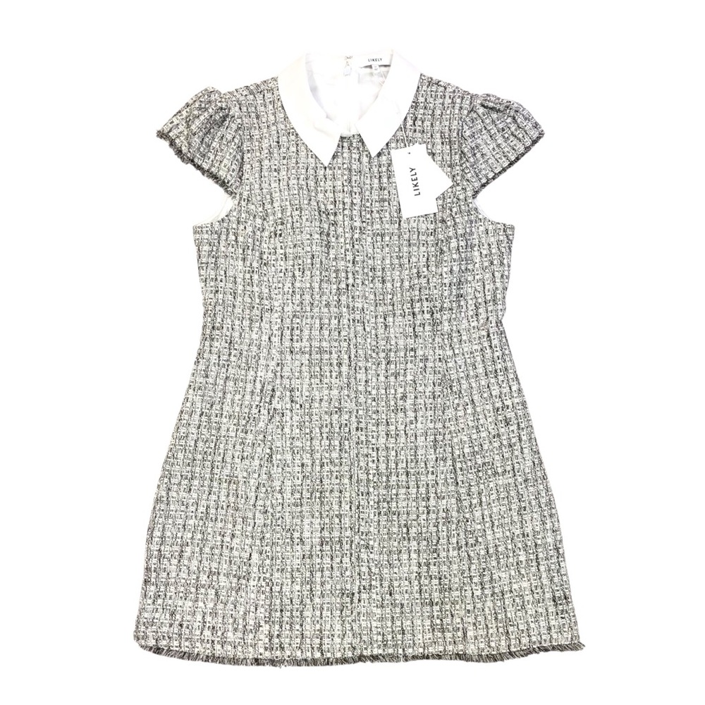 Likely Riello Collared Tweed Mini Dress Women's 12 Dark Brown White ALTERED